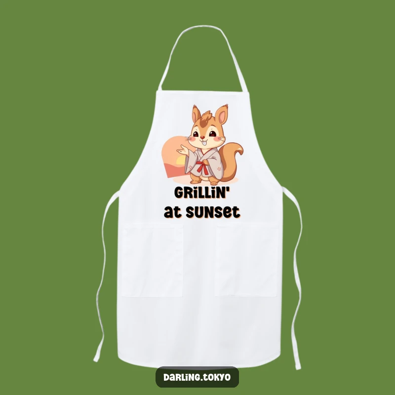 Funny Squirrel Kimono Apron: Sunset Kitchen Scene Gift