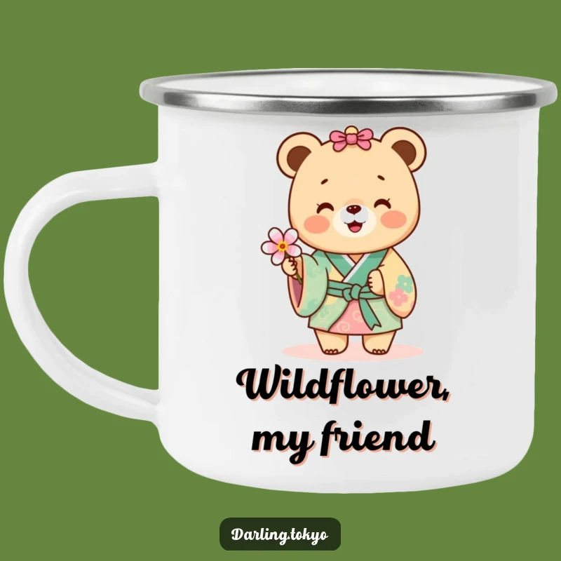 Funny Bear Kimono Camping Mug: Durable Flower Offer, Cute Animal Adventure Gear