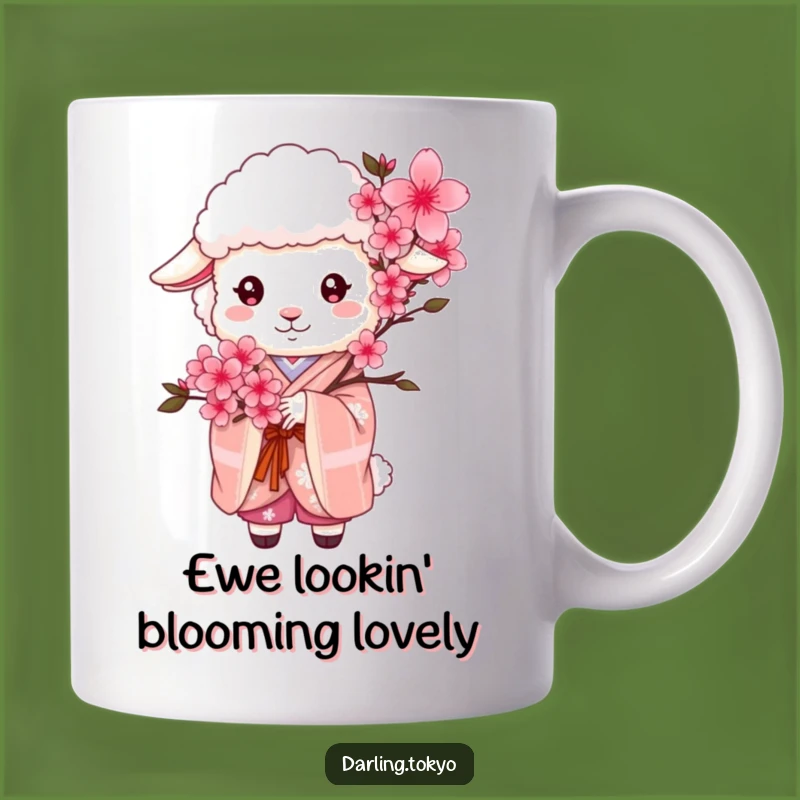 Funny Fluffy Sheep in Kimono Mug: A Beautiful Cherry Blossom Gift for Her