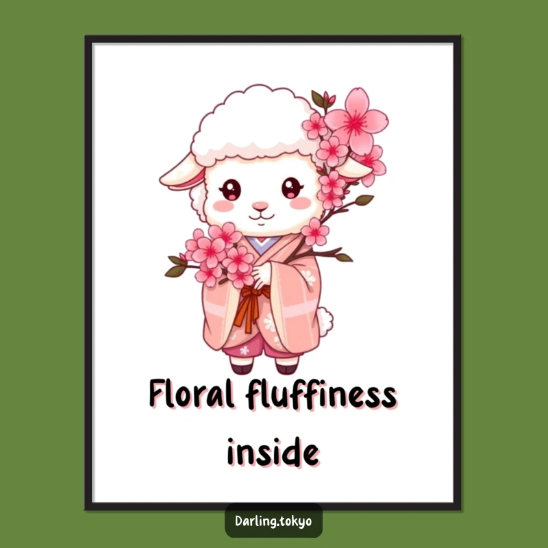 Funny Sheep Kimono Digital Art: Printable Cherry Blossom Decor Gift