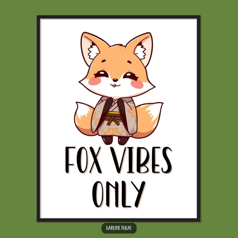 Funny Fox Kimono Digital Art: Playful Bowing Character Print for Walls