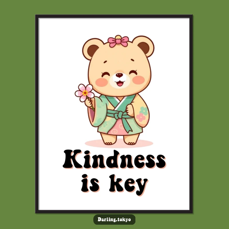 Funny Bear Kimono Digital Art: Joyful Flower Offer, Printable Cute Decor
