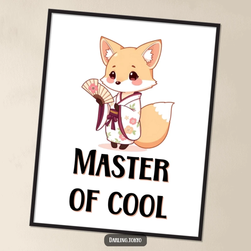 Funny fox in a beautiful floral kimono, gracefully presenting a small fan, high-resolution digital art.