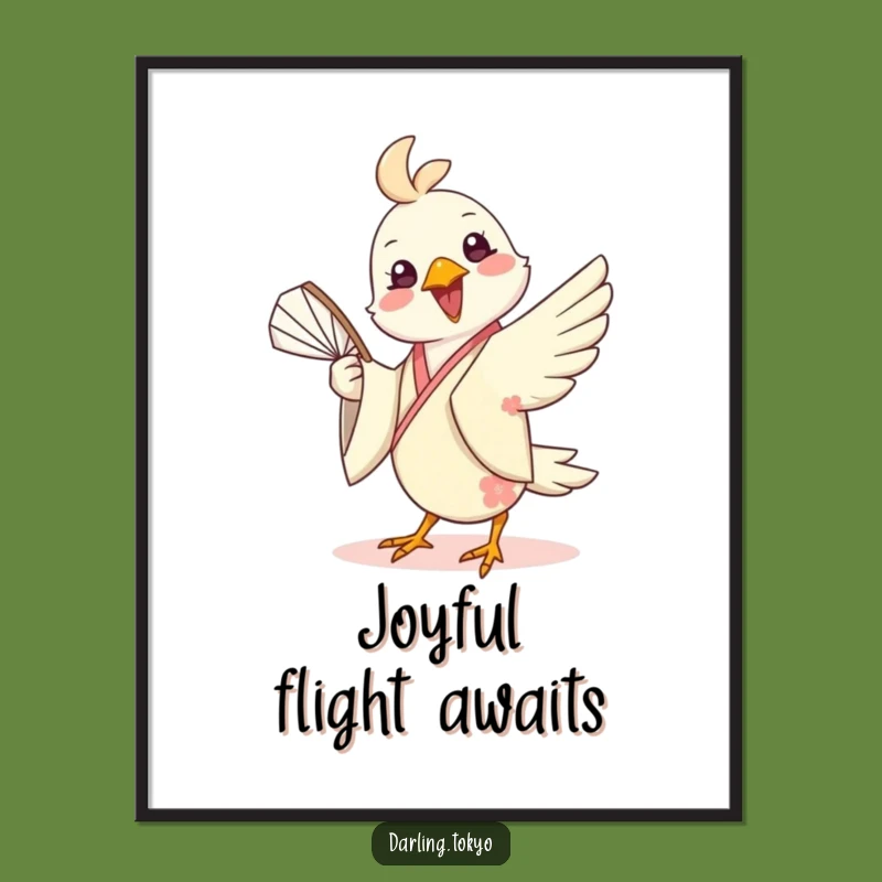 Funny Bird Kimono Fan Digital Art - Instant Cheerful Decor