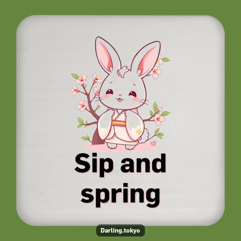 Funny Bunny Kimono Coaster: Protect Surfaces Pastel Peek, Cute Spring Decor