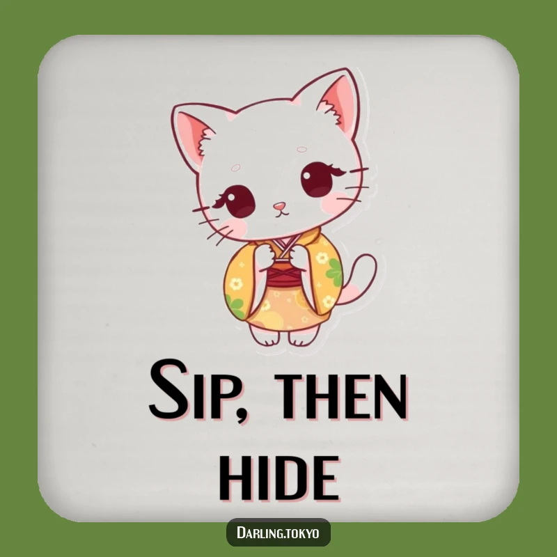 Funny Cat Kimono Coaster: Protect Surfaces with Peek-a-Boo Art