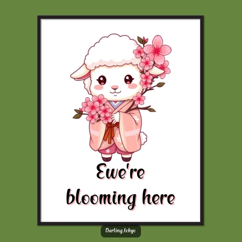 Funny Sheep Kimono Art Print: Serene Cherry Blossom Wall Decor Gift
