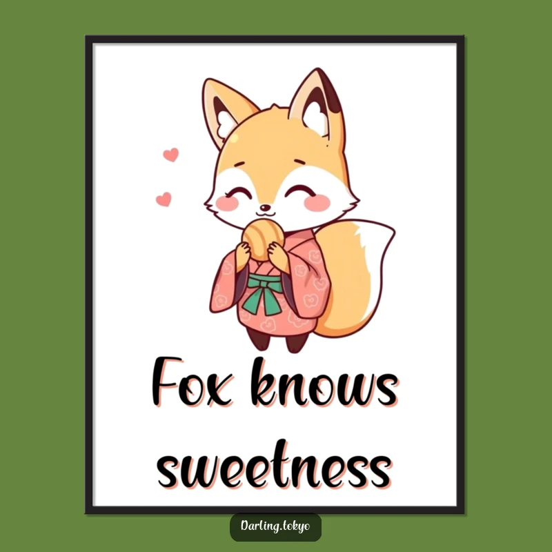 Funny Cute Fox Kimono Sweet Treat Wall Art - Adorable Animal Poster Gift