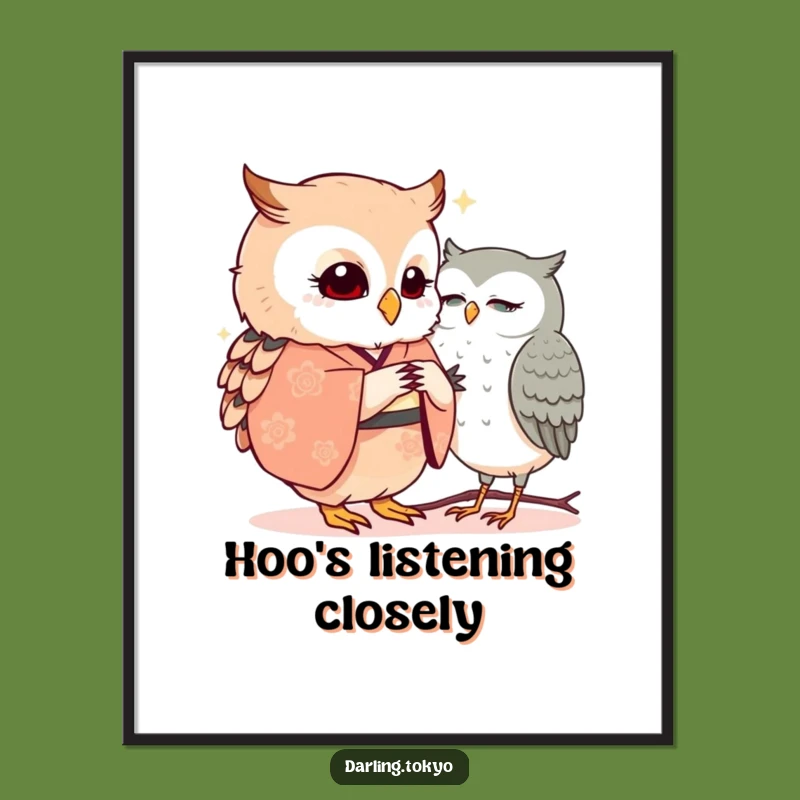 Funny Owl Kimono Poster: Secret Rendezvous Wall Art Gift
