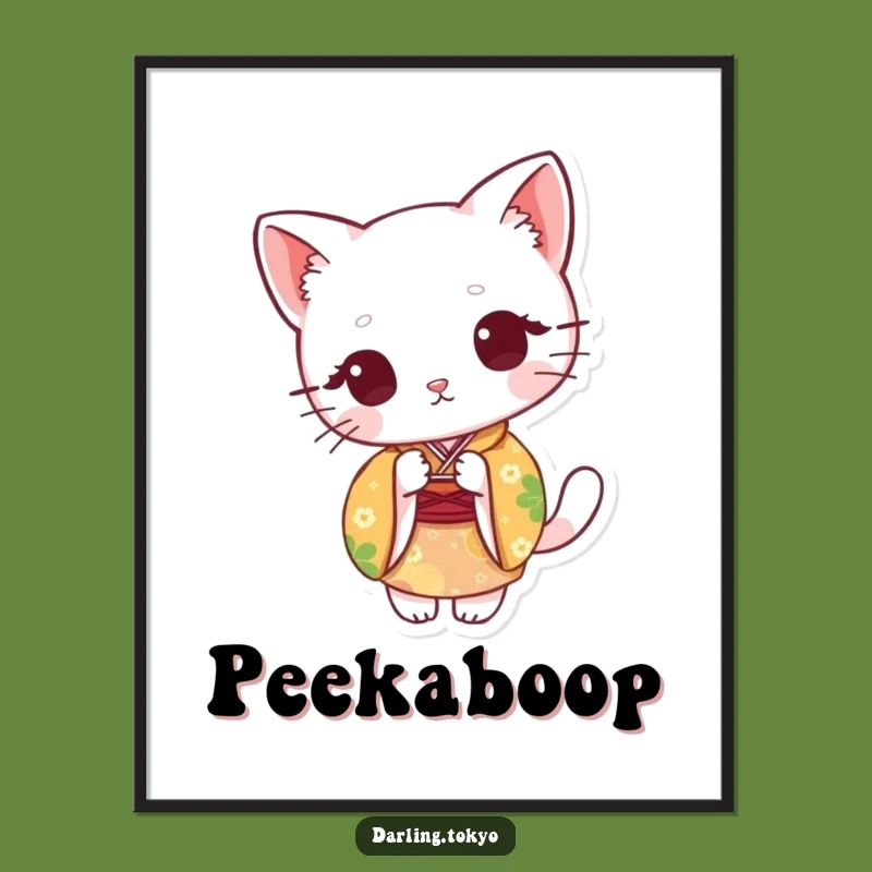 Funny Cat Kimono Poster: Cute Peek-a-Boo Art Print, Quirky Wall Decor Gift
