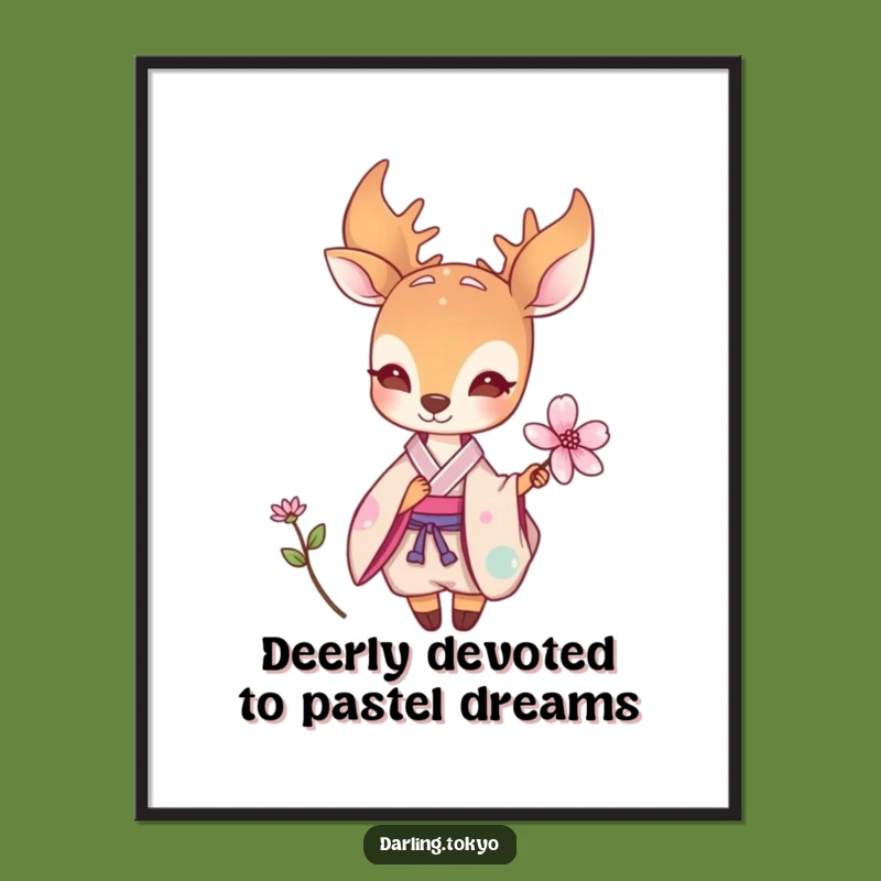 Free Printable Deer Art: Pastel Kimono Deer with Flower Funny Downloadable Wall Decor