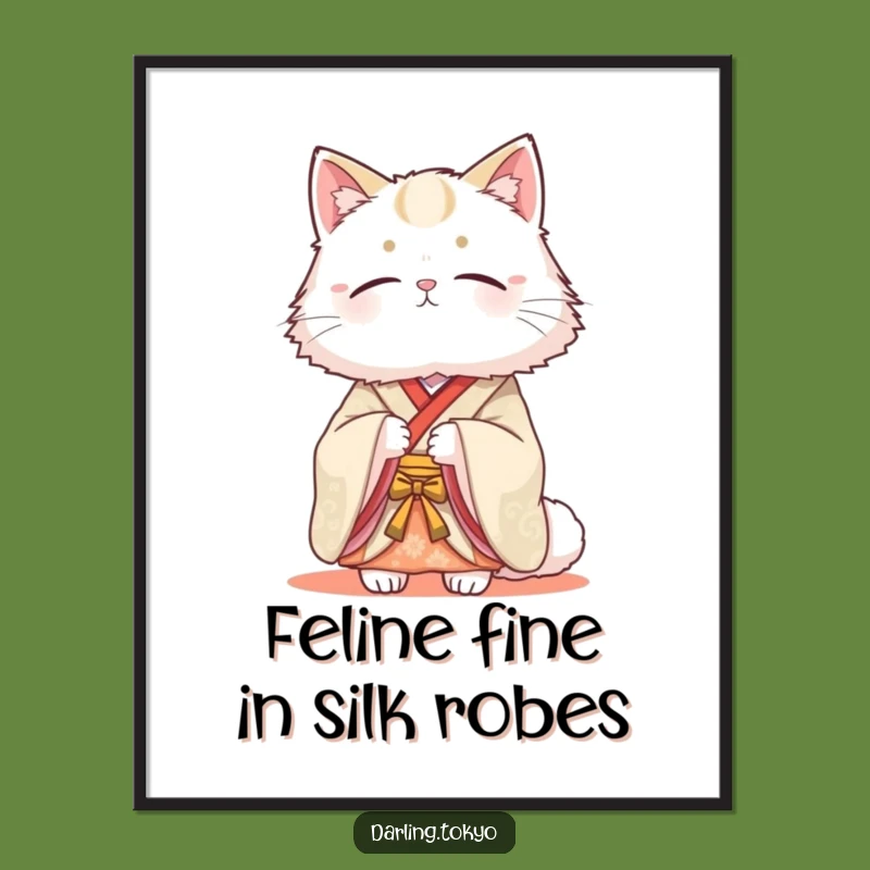 Free Printable Cat Art: Serene Kimono Cat Beauty Funny Downloadable Wall Decor
