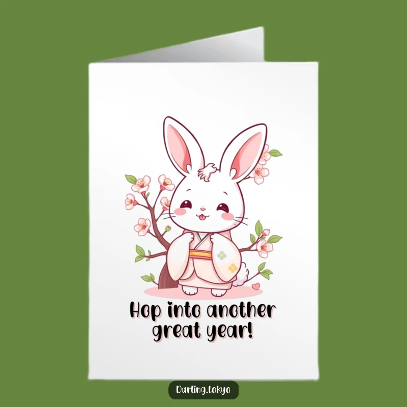 Free Printable Bunny Birthday Card - Cheerful Kimono Bunny DIY Gift