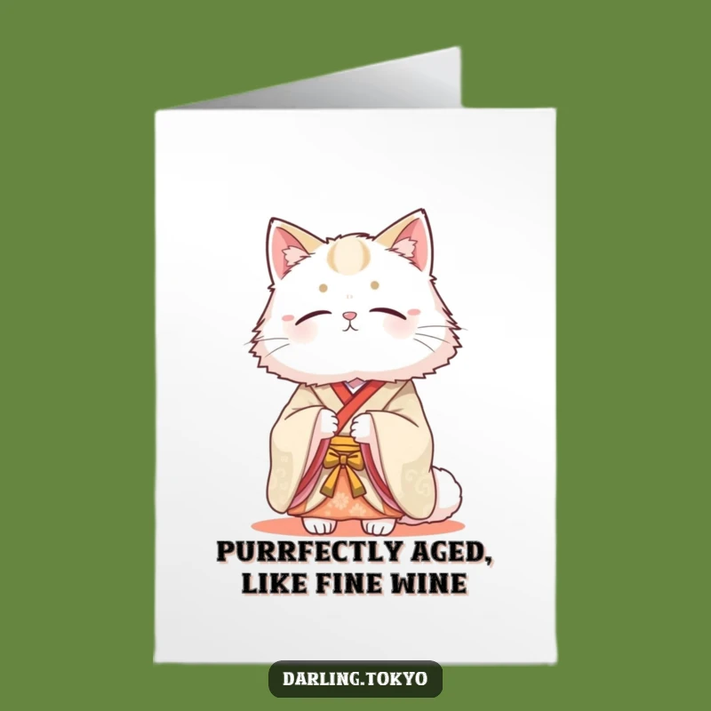 Free Printable Cat Birthday Card: Serene Kimono Cat Beauty Funny Downloadable Gift