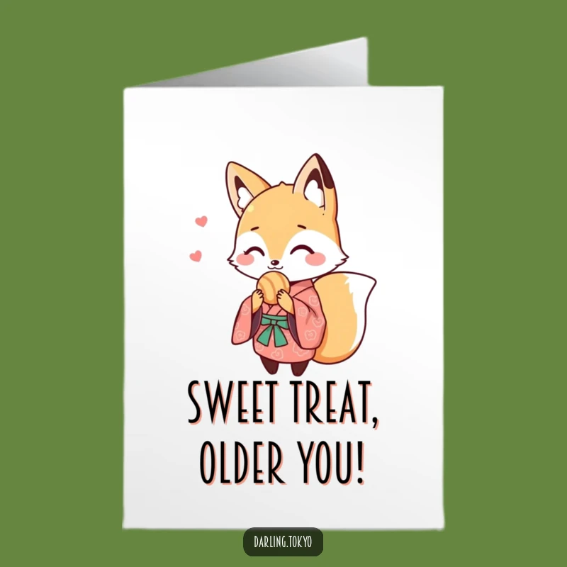 Free Printable Fox Birthday Card: Cute Kimono Fox Sharing Treats Funny Downloadable Gift