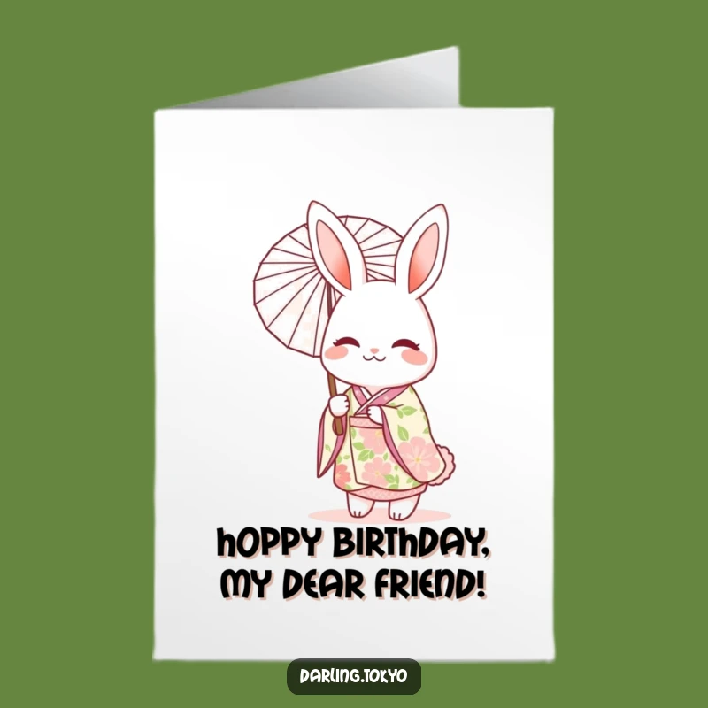Free Printable Funny Rabbit Birthday Card - Kimono Style Downloadable Gift