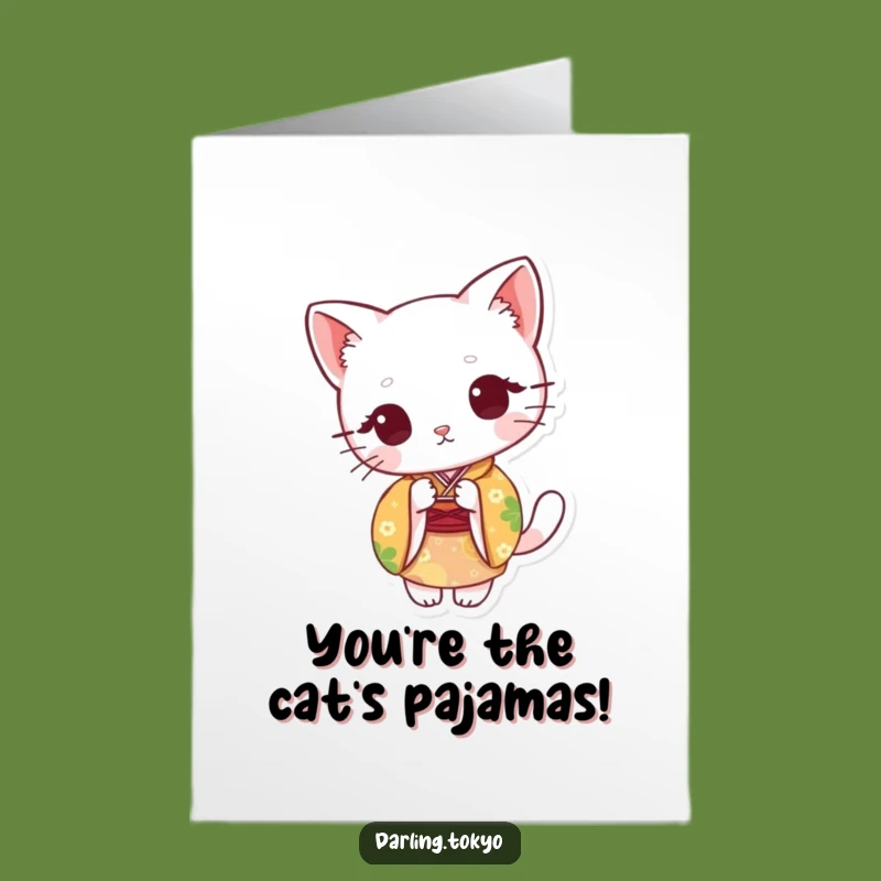 Free Printable Congrats Cat Card: Kimono Fan Funny Downloadable Gift