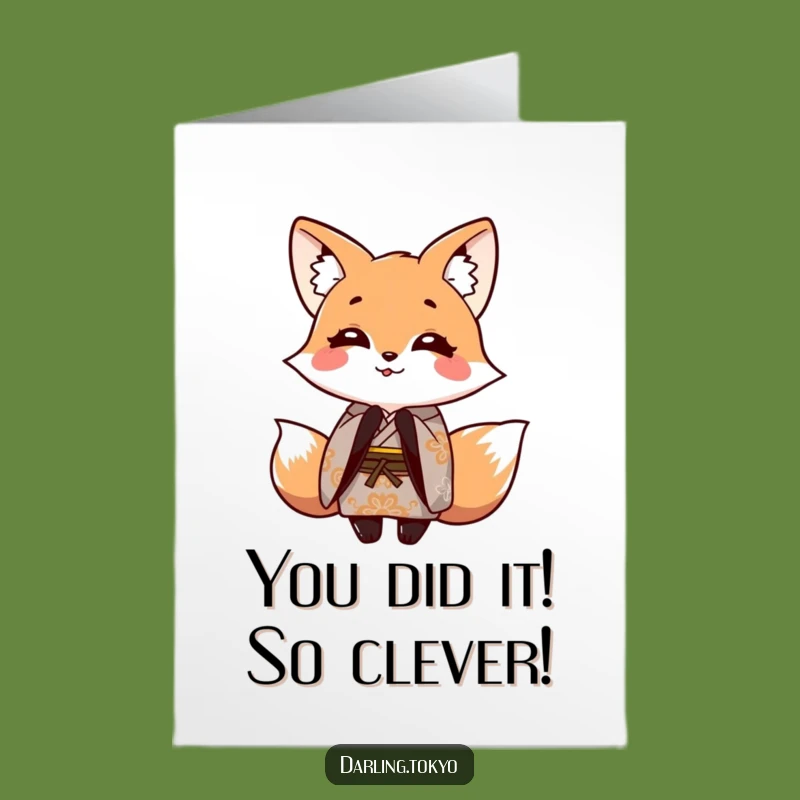 Free Printable Congratulations Fox Card: Chic Kimono Bow Funny Downloadable Gift