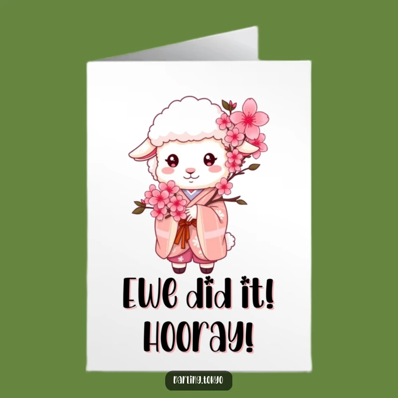 Free Printable Sheep Kimono Congrats Card: Elegant Blossoms for Your Big Achievement