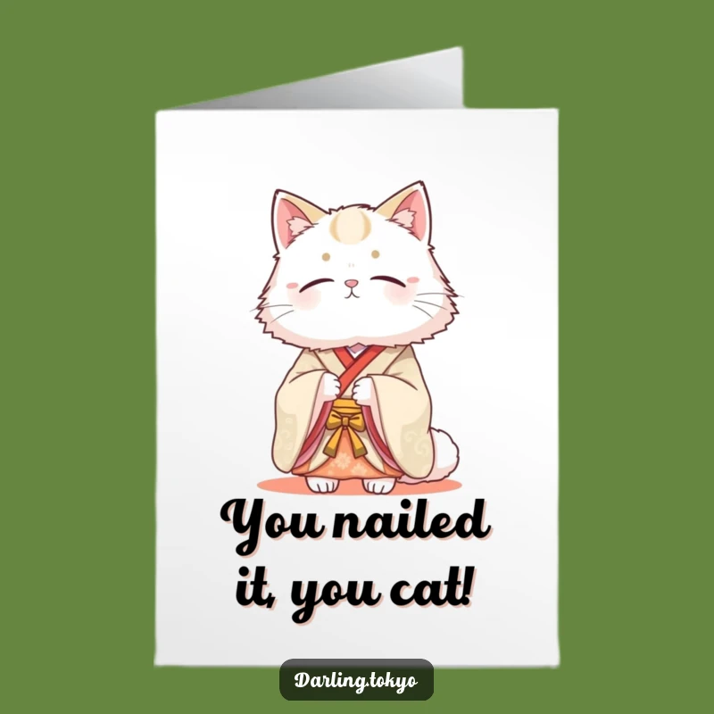 Free Printable Cat Congrats Card: Kimono Cat Serene Beauty Funny Downloadable Greeting
