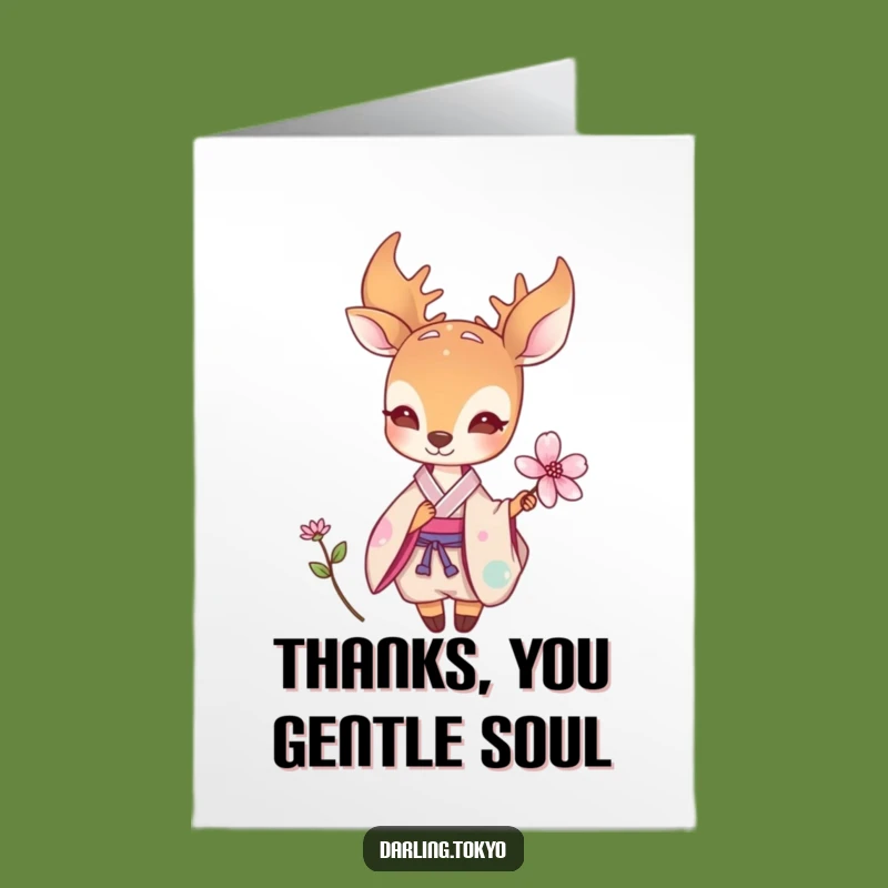 Free Printable Deer Thank You Card: Kimono Deer Flower Funny Downloadable Note