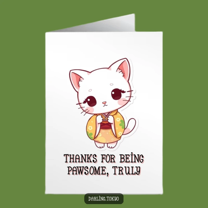 Free Printable Thank You Cat Card: Kimono Fan Funny Downloadable Gift