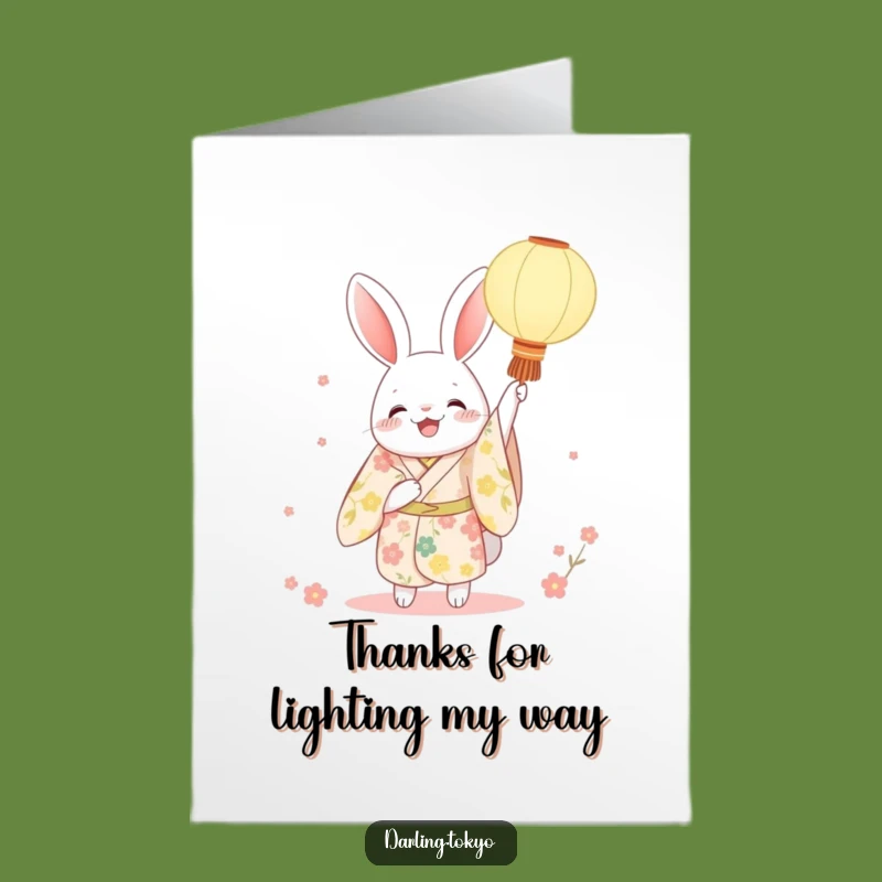 Free Printable Rabbit Thank You Card: Floral Kimono Lantern, Funny Downloadable Gift