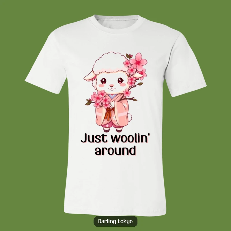 Funny Sheep Kimono T-Shirt: Adorable Cherry Blossom Tee for Animal Lovers