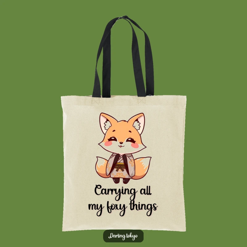 Funny Fox Kimono Tote Bag: Stylish Bowing Character Accessory, Great Gift