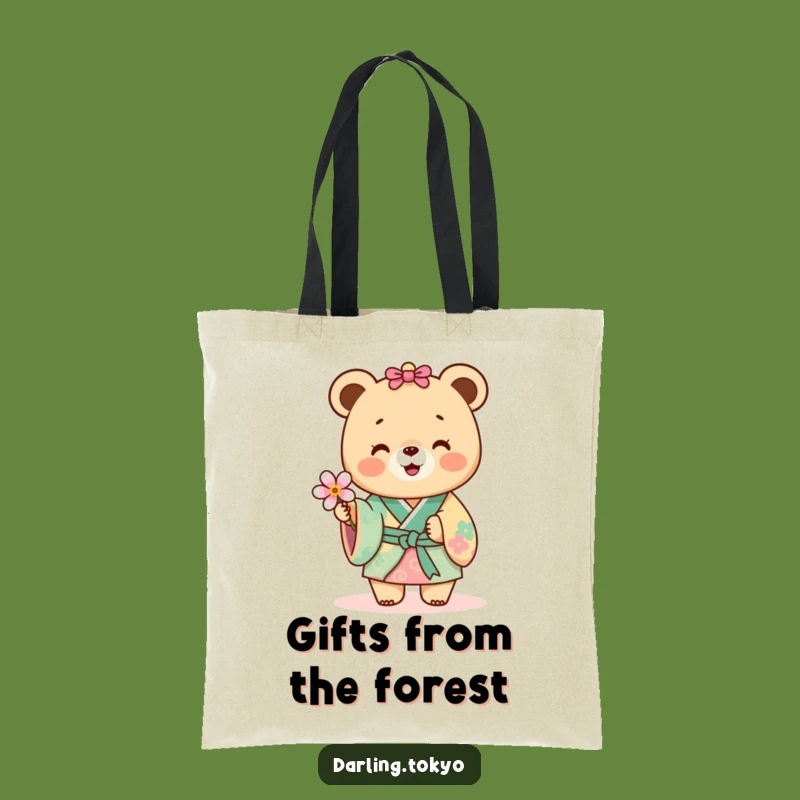 Funny Bear Kimono Tote: Chic Flower Offer, Practical Cute Animal Carryall